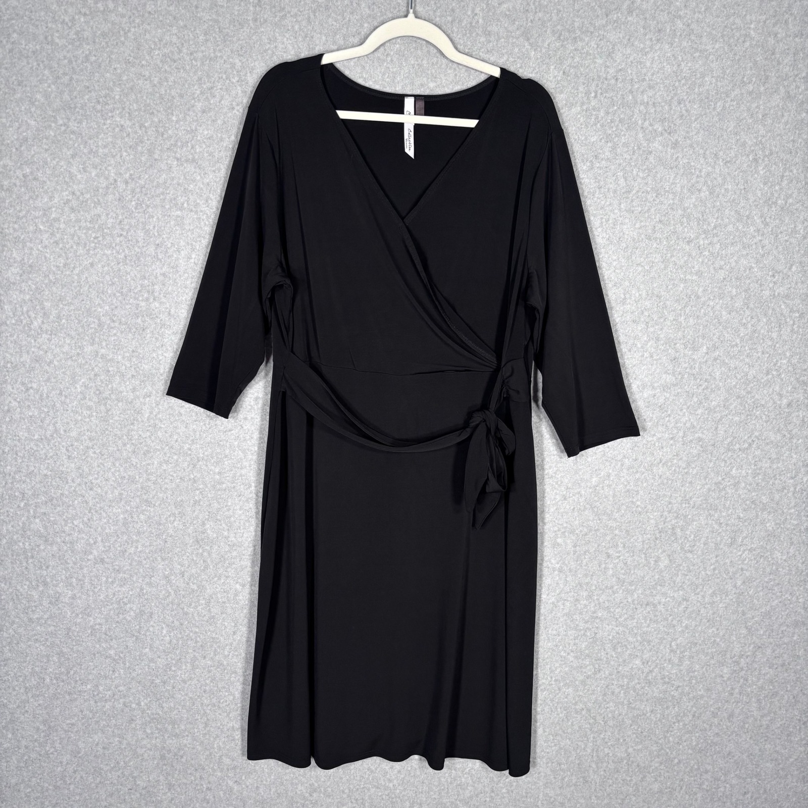 Ny Collection Wrap Dress 2x Black Slinky Liquid Knit Minimalist Career Church